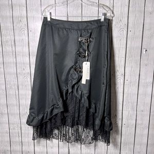 Charmian punk/Goth black lace high-low buckle detail skirt size XL